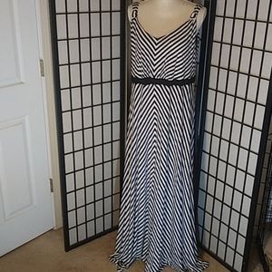 Black and White Asymmetrical Knit Striped Dress